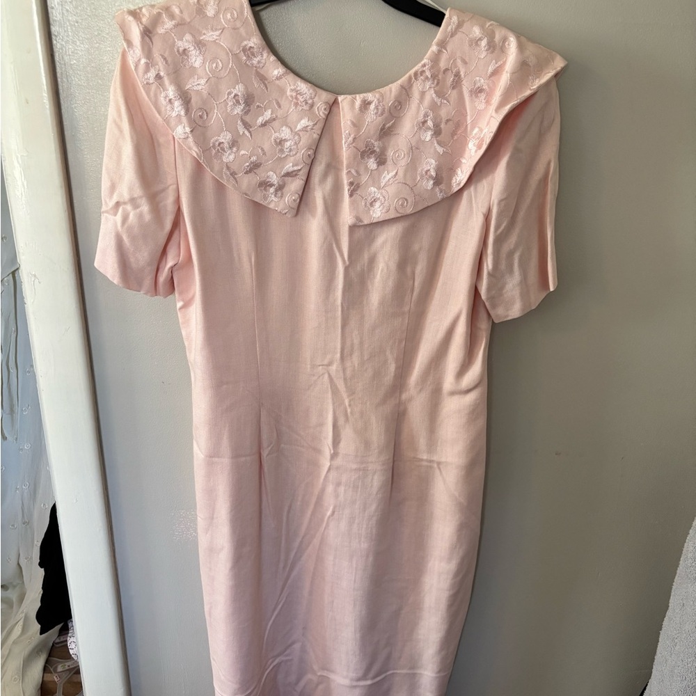 Vintage Talbots Pale Pink Midi Dress with Embroidered Collar
